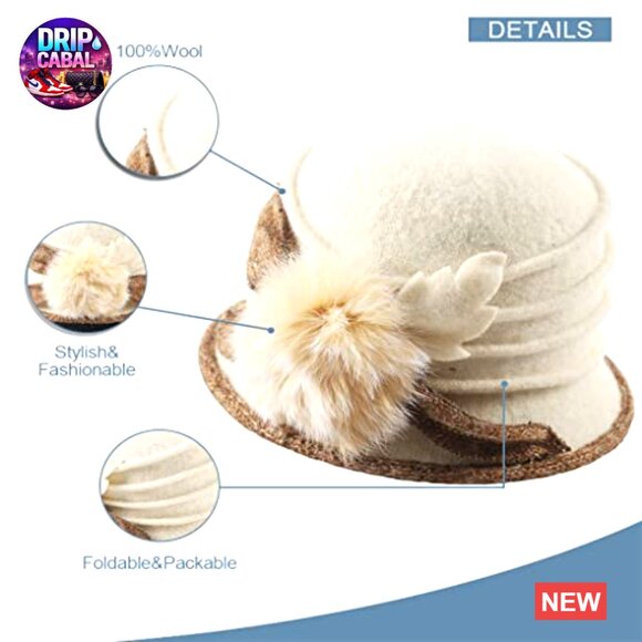Wool Bucket Hat Vintage Floral Winter Dress Hat Packable main image 4